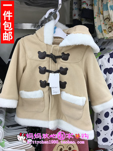 现货包邮 日本采购 西松屋童装女宝秋冬牛角扣连帽保暖外套80cm