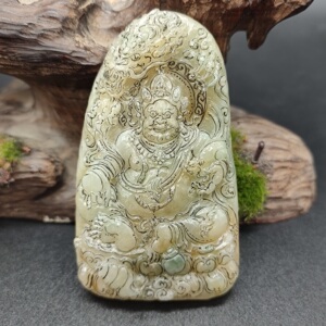 新琢成翡翠黄财神吊坠天然玉石满黄翡双面立体手工精雕特色挂件