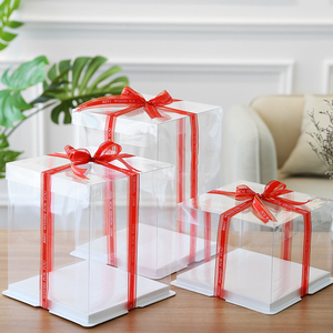 网红透明4/6寸8寸10寸12寸双层加高生日蛋糕盒包装盒子定制一次性