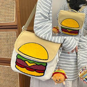 汉堡包包女可爱韩版斜挎包凯蒂猫迷你书包可双肩背小众帆布单肩包