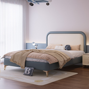 定制儿童床男孩1.5米皮床现代简约单人床1.35米实木软包床储物床