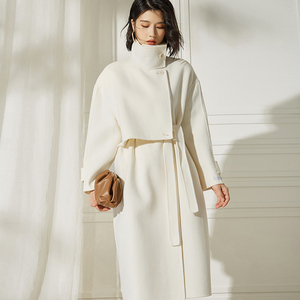 fi2021年秋冬中长款通勤双面羊绒羊毛呢子高端气质大衣白色外套女