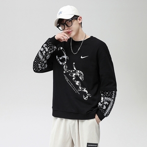 nike耐克腰果印花卫衣男女2022春季圆领套头长袖衫大码胖子假两件