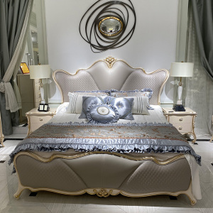 欧式现代简约大气双人床主卧实木雕刻真皮公主床北欧小户型贵妃床