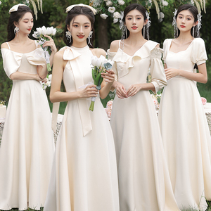 伴娘服2024年新款香槟色婚礼姐妹团礼服裙女缎面平时可穿显瘦夏季