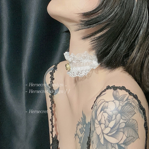 hersecret性感铃铛绑带颈环脖子饰品项圈黑色白色蕾丝装饰脖环女