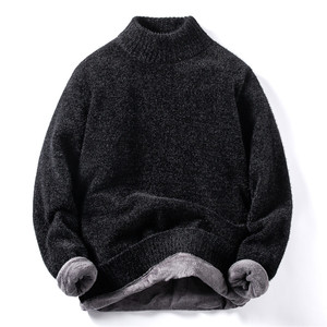 冬季圆领毛衣男士韩版马海毛线衣男装保暖上衣加绒加厚针织衫外套
