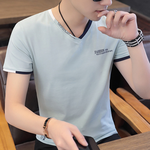 T恤男短袖韩版修身上衣V领潮牌小衫青年纯棉衣服2024夏季薄款半袖