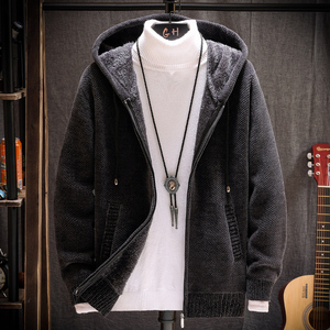 冬季毛衣男士连帽开衫外套青年个性针织衫韩版保暖秋冬装加厚加绒