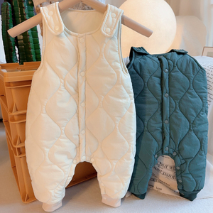 宝宝背带裤秋冬女加绒加厚羽绒棉裤开裆冬装男童外穿小童婴儿裤子