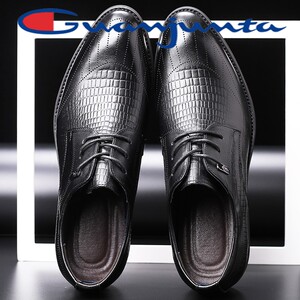 冠军踏联名款男鞋 品牌头层牛皮增高英伦鳄鱼纹皮鞋男士正式商务