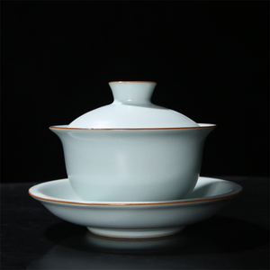 汝窑盖碗天青色开片汝瓷可养陶瓷三才碗大号泡茶碗单个家用复古杯