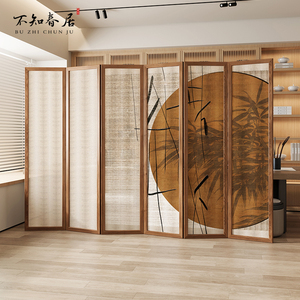 新中式屏风折叠移动客厅隔断实木茶室家用进门遮挡玄关禅意竹子
