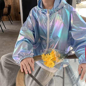 夏威夷防晒衣男款夏季薄款冰丝防晒服美式vibe风外套镭射反光夹克