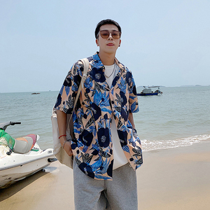 泰国花衬衫男ins潮牌痞帅三亚穿搭海边度假衬衣夏威夷短袖七分袖