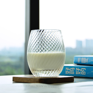 创新浮雕纹路玻璃杯可微波加热牛奶杯子商用水杯蛋形不倒翁杯防滑