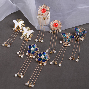 古装发饰流苏铃铛小发扣汉服发扣发夹古风束发扣辫子装饰后压头饰