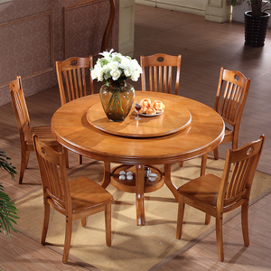 实木餐桌圆桌中式餐椅组合结构圆台客厅家用1.8米吃饭桌酒店转盘