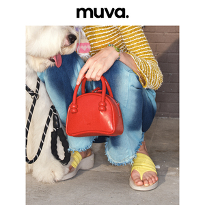 MUVA原创设计波士顿包真皮手提包女红色精致小包包2023新款斜挎包