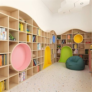 现代幼儿园图书馆绘本馆拱门书柜定制创意弧形圆圈大厅阅读区异形