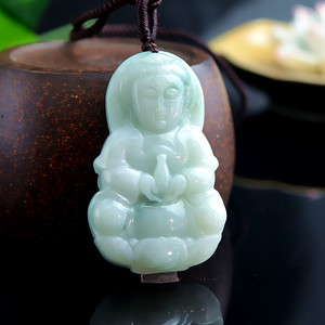 正品a货天然翡翠观音吊坠糯种精雕双面玉观音挂件吉祥如意