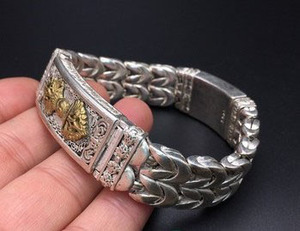 民族风藏银苗银莲师法器佛缘八宝手链银饰平安纹转链子个性复古