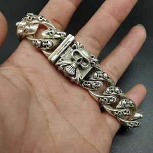印度手工老银尼泊尔复古镂空花纹藏银手串男款霸气时尚银手链