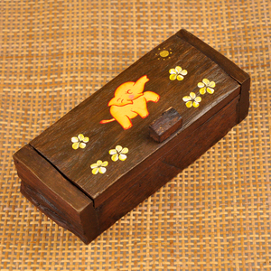 泰国手工绘柚木小象文具盒工艺礼品创意实木质卧室装饰品盒收纳盒