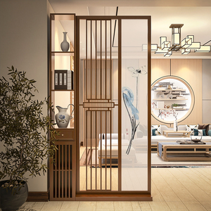 新中式入户实木隔断屏风柜客厅置物装饰玄关墙酒店别墅定制座屏