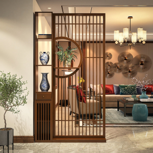 新中式入户屏风隔断实木客厅玄关柜房间格栅墙简约定制镂空座屏