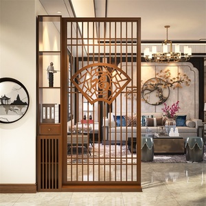 新中式镂空实木隔断墙客厅大堂屏风入户玄关扇形艺术装饰格栅座屏