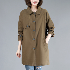 2020年春装风衣外套女宽松休闲纯棉布长袖气质遮肚子中长款上衣潮