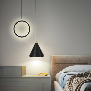 床头小吊灯北欧创意个性几何卧室灯简约现代客厅背景墙全铜灯具