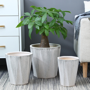 特大号落地种树花盆陶瓷发财树金钱树简约易搭配菱形竖刷线八角款