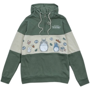 纯原卡通连帽套头拼接半拉链龙猫落肩男女情侣款抓绒卫衣