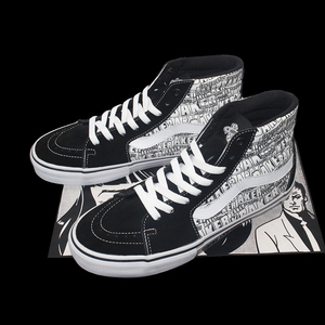 樱雪雨联名卡万斯黑白字母涂鸦高帮帆布鞋男鞋翻毛皮滑板鞋女正品