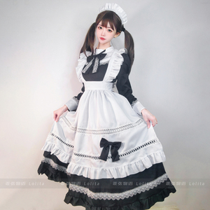 乖张物语Lolita 英式贵族女仆装长袖哥特风cos性感黑白长款连衣裙