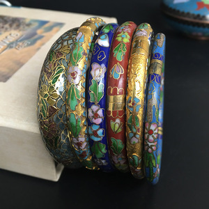 350人付款淘宝正宗老北京80年代创汇手工景泰蓝铜珐琅彩女手镯复古