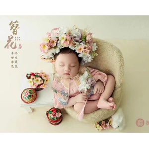 新生儿满月簪花儿童摄影服装年影楼拍照主题百天宝宝婴儿照相衣服