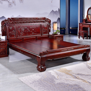 中式红木床双人床1.8米家具金花梨木大床菠萝格全实木床酸枝色