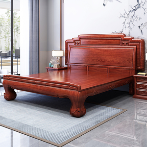 红木床1.8米主卧1.5双人床全实木花梨木大床新中式菠萝格雕花家具