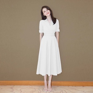 2024春夏季女新款白色衬衣连衣裙中长款气质职业收腰显瘦长裙子