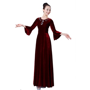 新款成人大合唱演出服长裙乐团指挥服礼服金丝绒合唱团舞台服装女