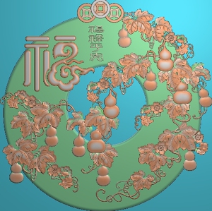 圆形福禄平安圆盘挂件浮雕镂空葫芦圆福字精雕图仿古装饰摆件灰度