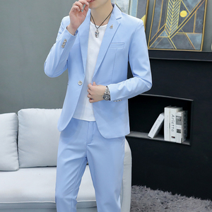 秋季韩版修身男士西服套装青年2023年新款时尚休闲西装潮流两件套