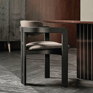 简约现代设计师实木餐椅售楼处洽谈椅商务家用靠背椅带扶手椅子