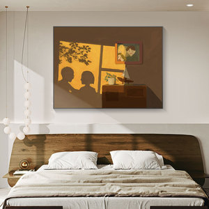 北欧卧室装饰画光影静物出租房温馨挂画文艺房间墙画餐厅横版壁画