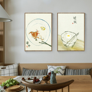 新中式餐桌背景墙装饰画日式单幅竖版餐厅挂画中国风厨房饭厅壁画