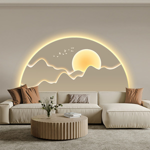 客厅装饰画壁灯沙发后背景壁画现代简约半圆月球山暖色氛围画挂画