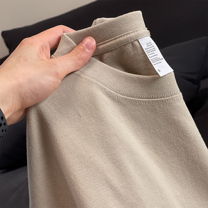 二本针 22新色卡其银灰250g重磅纯棉美式正肩短袖t恤女夏纯色宽松